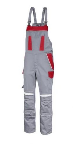 HB-Latzhose, Strlichtbogenschutz 7kA/4kA, ArcSelect, 2-lagig, zweifarbig, Stehkragen, verdeckte Druckknpfe, mittelgrau/rot